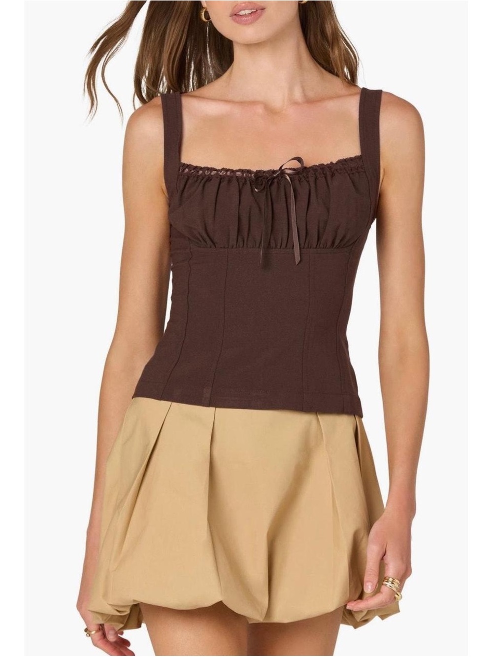Astr Brown Bustier Camisole with Decorative Bow